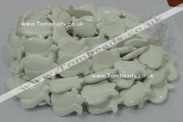 CAG733 15.5 inches 30*40mm flower-shaped white agate beads