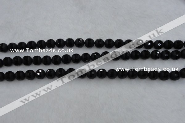 CAG7451 15.5 inches 6mm faceted round matte black agate beads