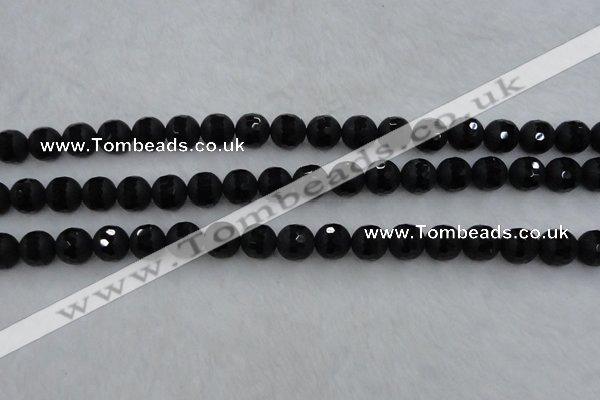 CAG7452 15.5 inches 8mm faceted round matte black agate beads