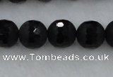 CAG7453 15.5 inches 10mm faceted round matte black agate beads