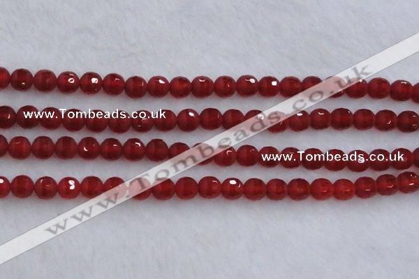 CAG7457 15.5 inches 8mm faceted round matte red agate beads