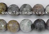 CAG7871 15.5 inches 16mm faceted round silver needle agate beads