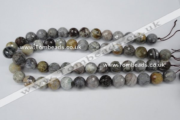 CAG7871 15.5 inches 16mm faceted round silver needle agate beads