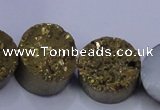 CAG7932 7.5 inches 14mm flat round plated white druzy agate beads