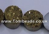 CAG7933 7.5 inches 16mm flat round plated white druzy agate beads