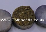 CAG7937 7.5 inches 24mm flat round plated white druzy agate beads