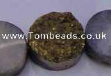 CAG7938 7.5 inches 26mm flat round plated white druzy agate beads