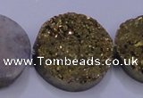 CAG7939 7.5 inches 28mm flat round plated white druzy agate beads