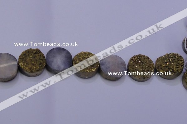 CAG7939 7.5 inches 28mm flat round plated white druzy agate beads