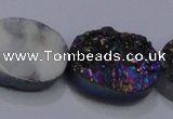 CAG7964 7.5 inches 15*20mm oval plated white druzy agate beads