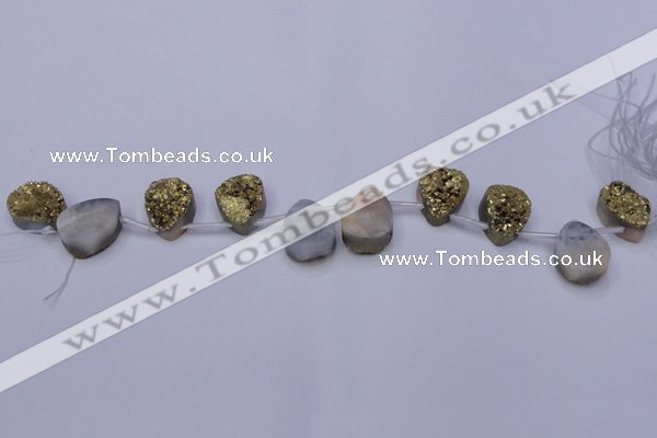 CAG7978 Top drilled 15*20mm flat teardrop plated white druzy agate beads