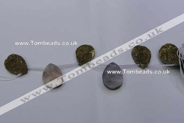 CAG7985 Top drilled 22*30mm flat teardrop plated white druzy agate beads