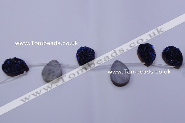 CAG7987 Top drilled 22*30mm flat teardrop plated white druzy agate beads