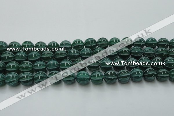 CAG8008 15.5 inches 14mm carved round green agate beads