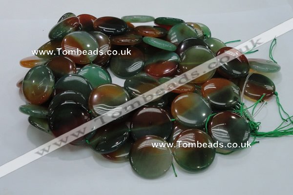 CAG803 15.5 inches 30mm flat round rainbow agate gemstone beads