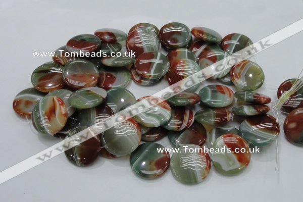 CAG806 15.5 inches 30mm flat round rainbow agate gemstone beads