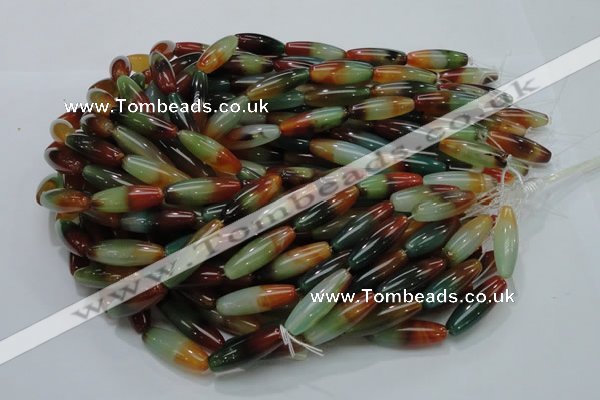 CAG810 15.5 inches 10*30mm rice rainbow agate gemstone beads