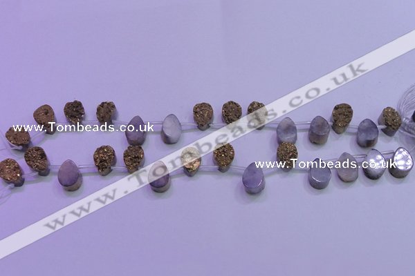 CAG8103 Top drilled 10*14mm teardrop glod plated druzy agate beads