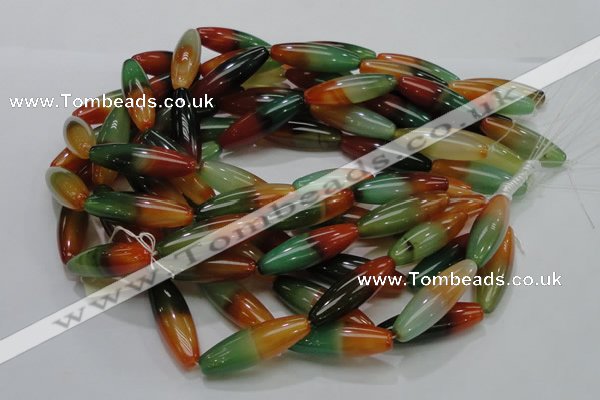 CAG811 15.5 inches 12*40mm rice rainbow agate gemstone beads