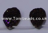 CAG8115 Top drilled 12*16mm teardrop purple plated druzy agate beads