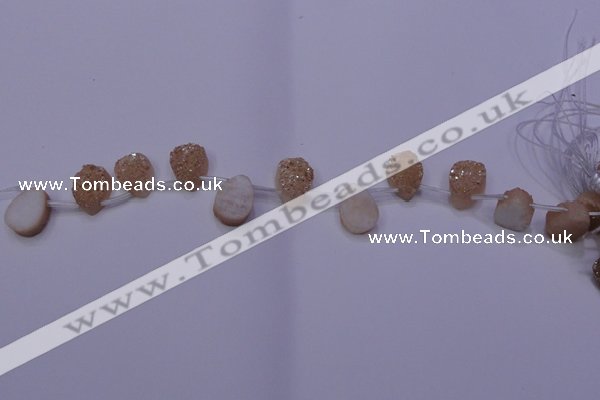 CAG8121 Top drilled 15*20mm teardrop champagne plated druzy agate beads