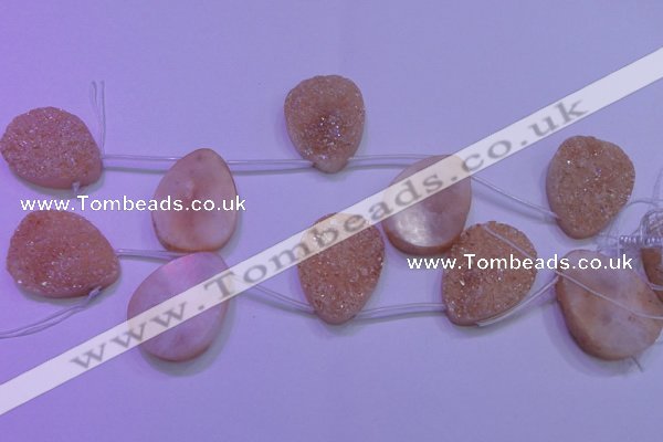 CAG8141 Top drilled 30*40mm teardrop champagne plated druzy agate beads