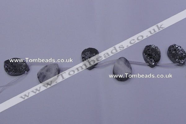 CAG8142 Top drilled 30*40mm teardrop silver plated druzy agate beads