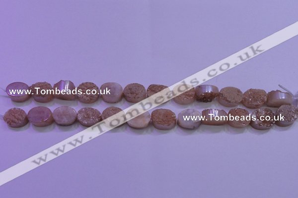 CAG8151 7.5 inches 10*14mm oval champagne plated druzy agate beads