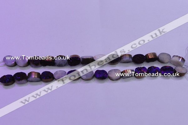 CAG8155 7.5 inches 10*14mm oval purple plated druzy agate beads