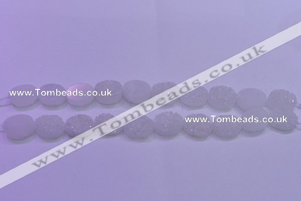 CAG8160 7.5 inches 12*16mm oval white plated druzy agate beads