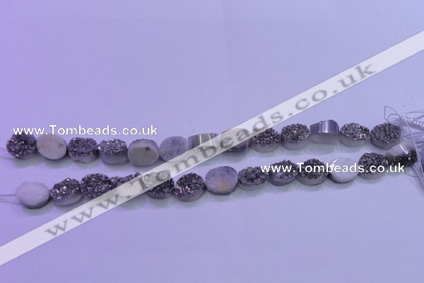 CAG8162 7.5 inches 12*16mm oval silver plated druzy agate beads