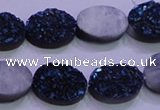 CAG8176 7.5 inches 13*18mm oval blue plated druzy agate beads