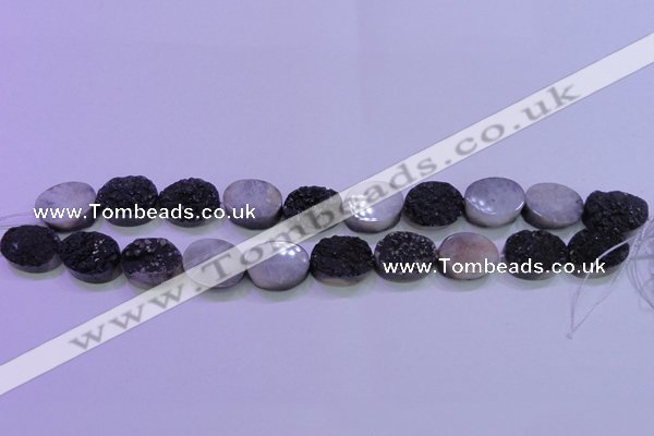 CAG8187 7.5 inches 15*20mm oval black plated druzy agate beads