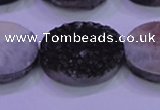 CAG8207 7.5 inches 20*30mm oval black plated druzy agate beads