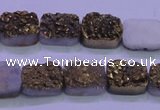 CAG8213 Top drilled 10*14mm rectangle glod plated druzy agate beads