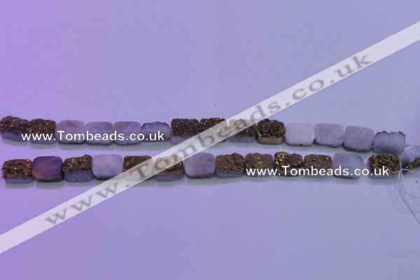 CAG8213 Top drilled 10*14mm rectangle glod plated druzy agate beads