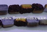 CAG8215 Top drilled 10*14mm rectangle purple plated druzy agate beads