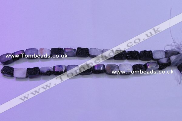 CAG8217 Top drilled 10*14mm rectangle black plated druzy agate beads