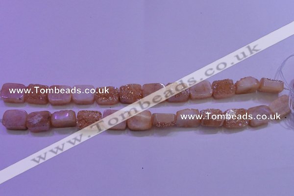 CAG8221 Top drilled 12*16mm rectangle champagne plated druzy agate beads