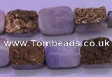 CAG8223 Top drilled 12*16mm rectangle glod plated druzy agate beads