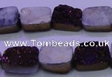 CAG8225 Top drilled 12*16mm rectangle purple plated druzy agate beads