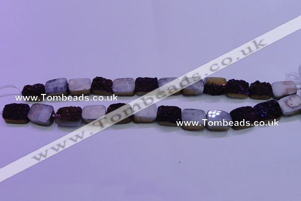 CAG8225 Top drilled 12*16mm rectangle purple plated druzy agate beads