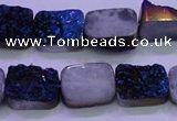 CAG8226 Top drilled 12*16mm rectangle blue plated druzy agate beads