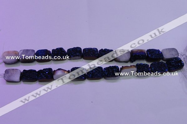 CAG8236 Top drilled 13*18mm rectangle blue plated druzy agate beads