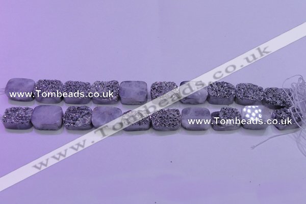 CAG8242 Top drilled 15*20mm rectangle silver plated druzy agate beads