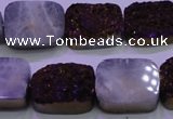 CAG8245 Top drilled 15*20mm rectangle purple plated druzy agate beads