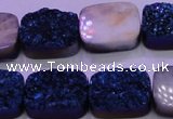 CAG8246 Top drilled 15*20mm rectangle blue plated druzy agate beads