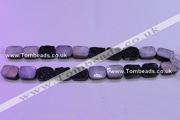 CAG8247 Top drilled 15*20mm rectangle black plated druzy agate beads