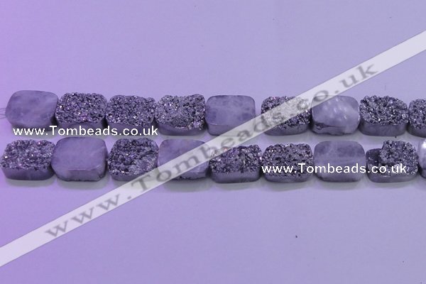 CAG8252 Top drilled 18*25mm rectangle silver plated druzy agate beads