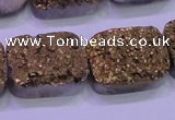 CAG8253 Top drilled 18*25mm rectangle glod plated druzy agate beads